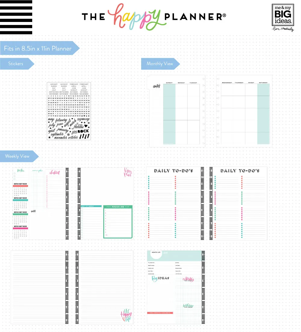 Happy Planner Monthly Extension recharge Big 6 mois non datée