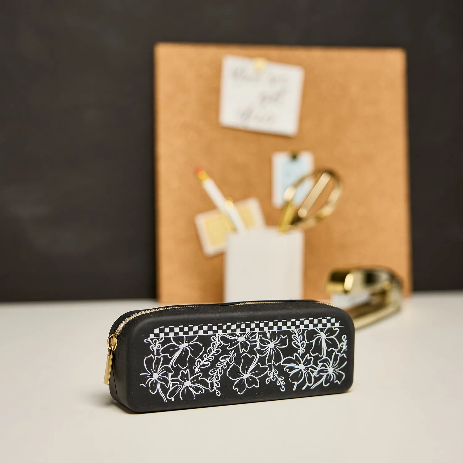 Happy Planner Flower Charm trousse silicone crayons fleurs noir