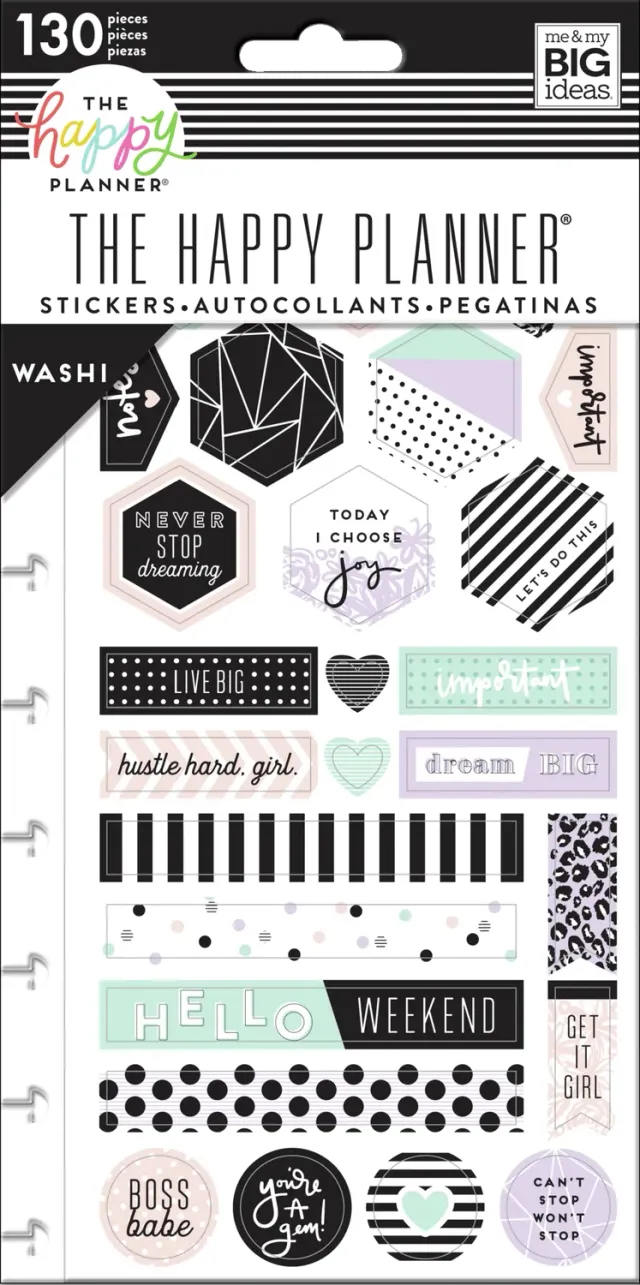 Happy Planner Boss Babe stickers washi 5 feuilles motifs bureau
