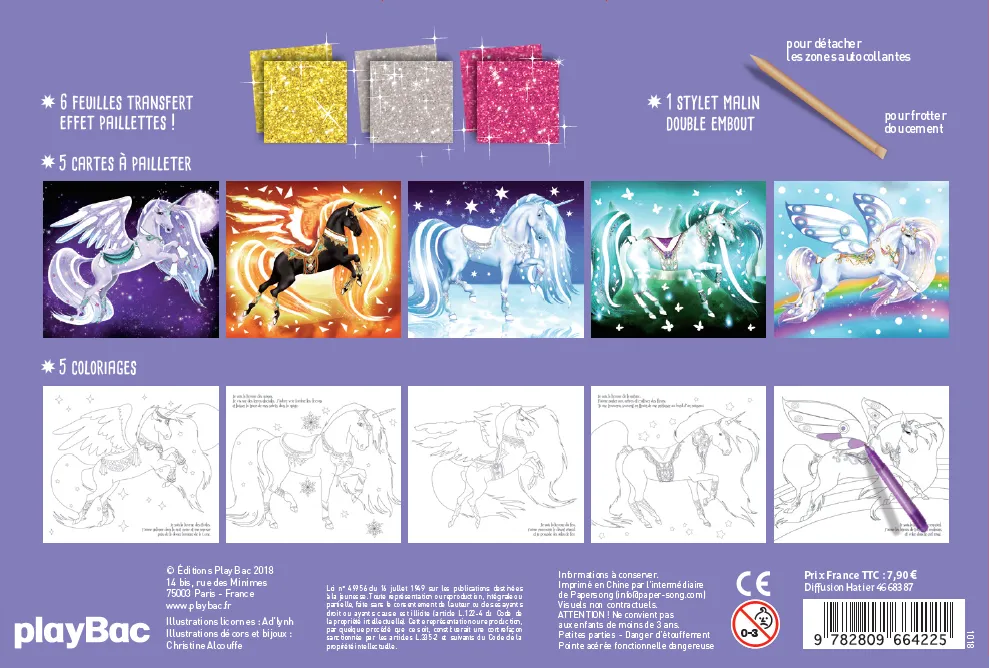 Frigobloc Cartes à pailleter Licornes kit créatif 5 cartes