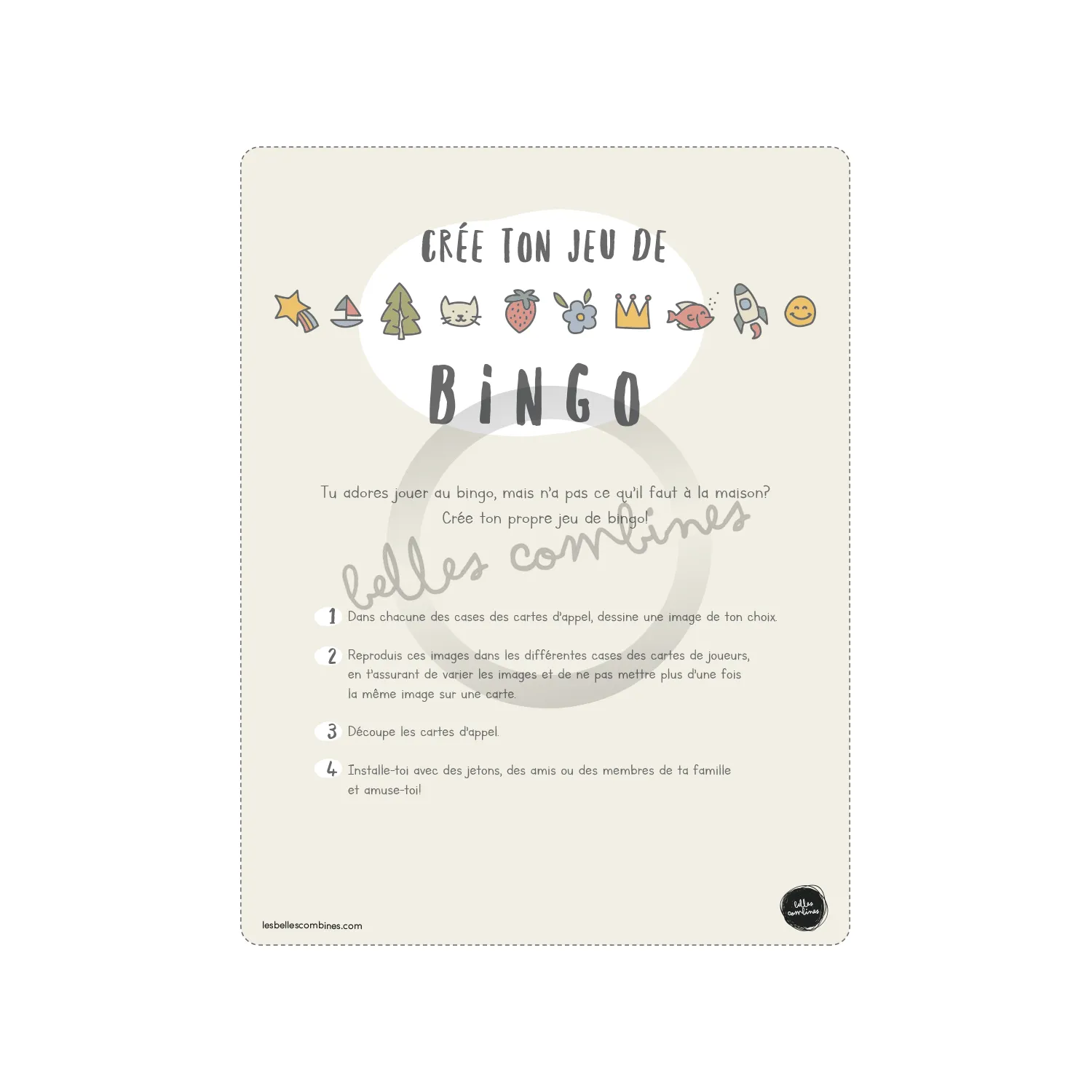 Les Belles Combines Crée ton jeu de bingo fiche à imprimer française