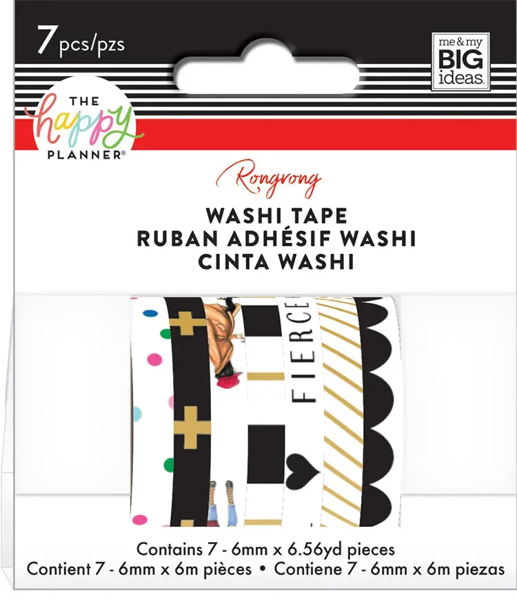 Happy Planner Rongrong washi tape noir blanc 7 rouleaux