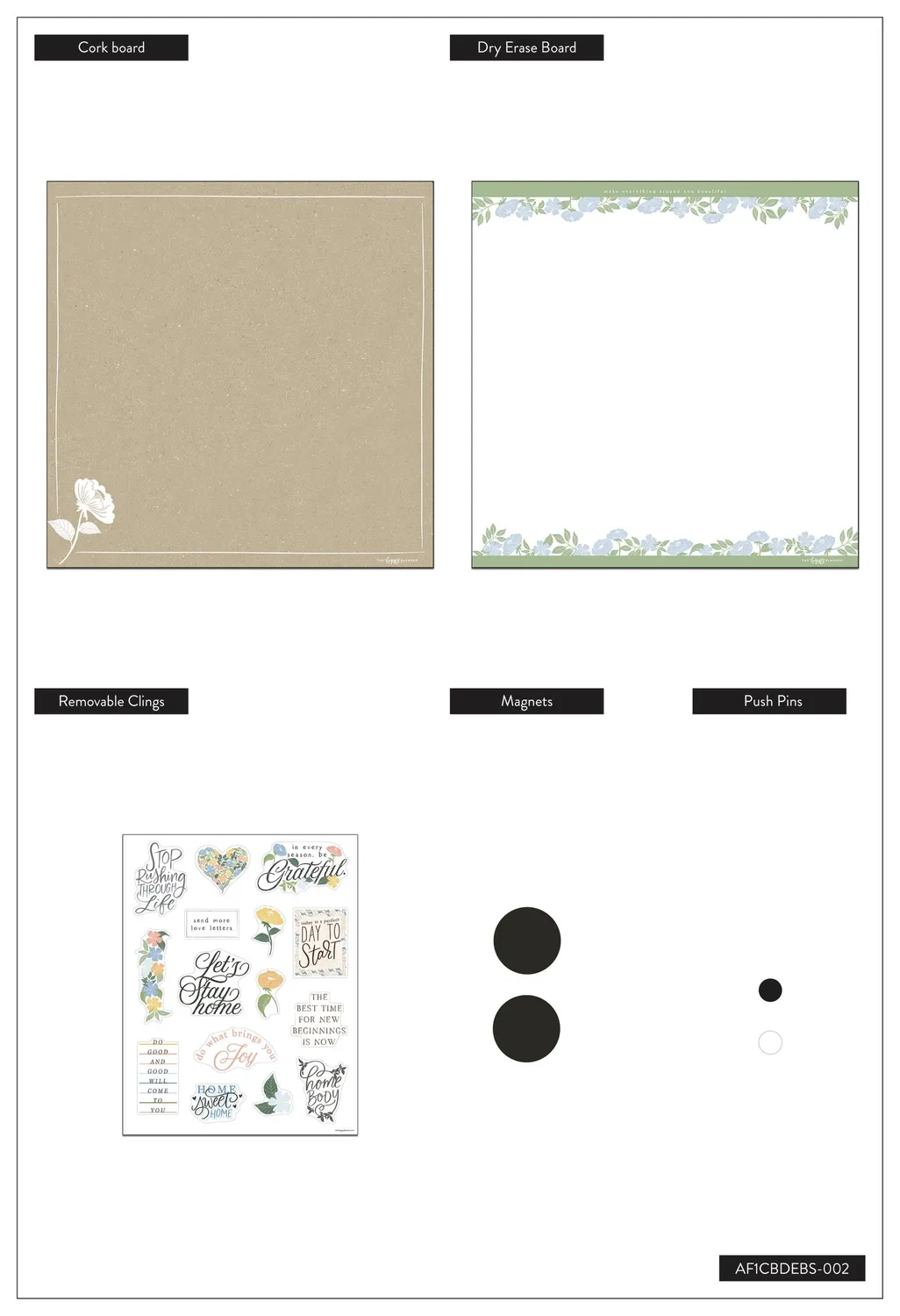 Homebody set tableaux blanc et liège 35,6 cm floral 21 pièces