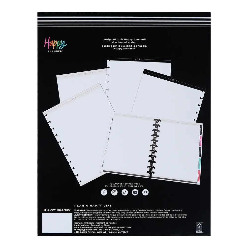 Happy Planner Neutral Chic Big recharge 40 feuilles lignée