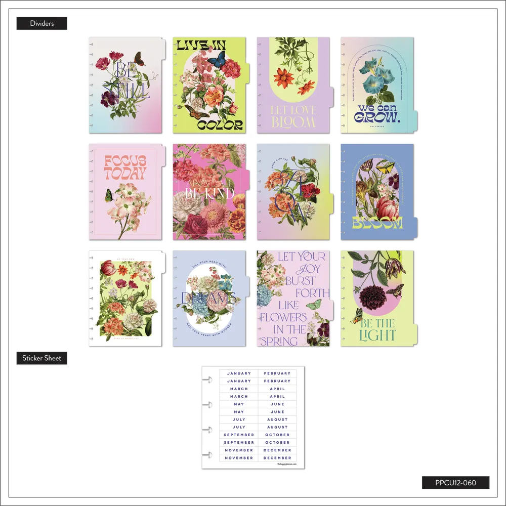 Happy Planner Seeds of Joy agenda dashboard 12 mois non daté floral