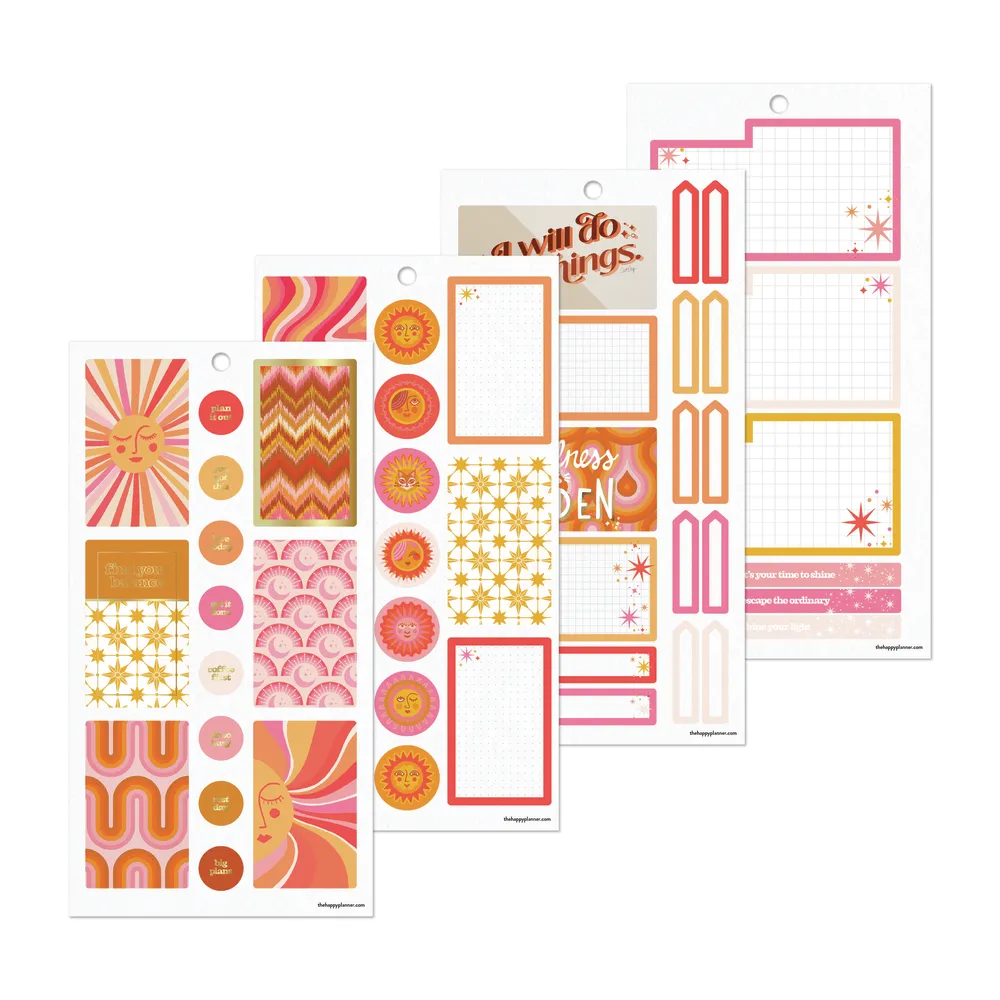 Happy Planner Cat Coq Retro Sunset stickers 30 planches