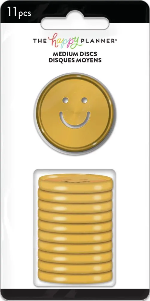 Happy Planner Smiley disques medium jaune doré 11 pièces