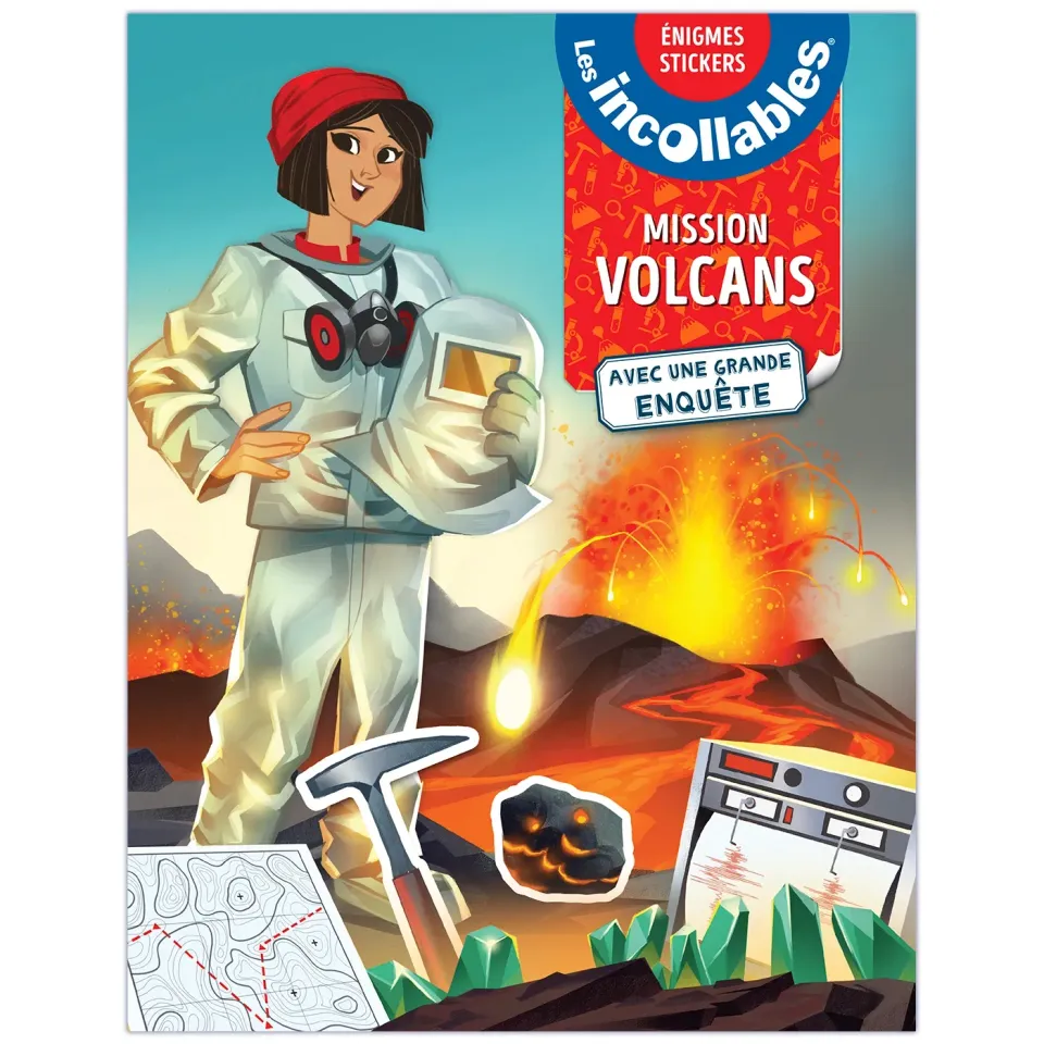 Incollables Mission Volcans cahier énigmes stickers 6 ans