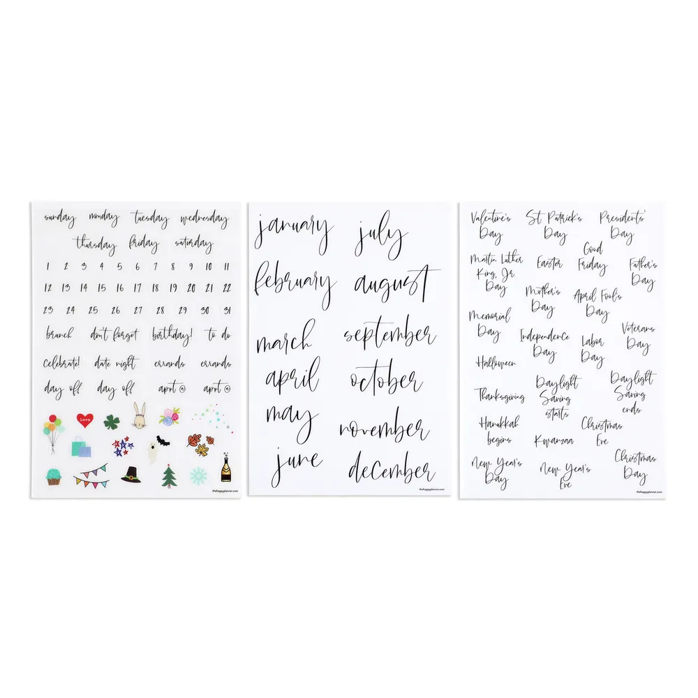 Happy Planner Seasonal Script decals tableau blanc 101 pièces