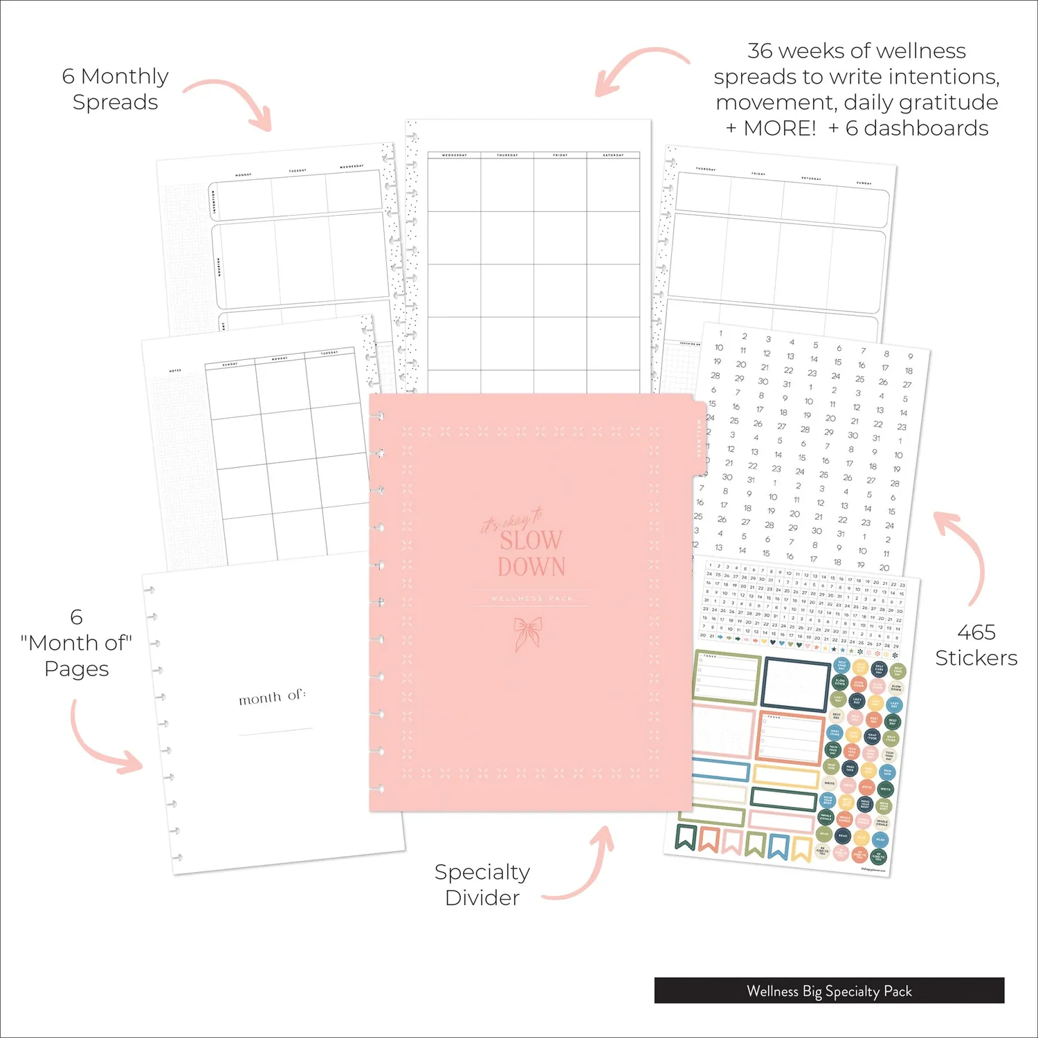 Happy Planner Wellness pack Big 6 mois bien-être
