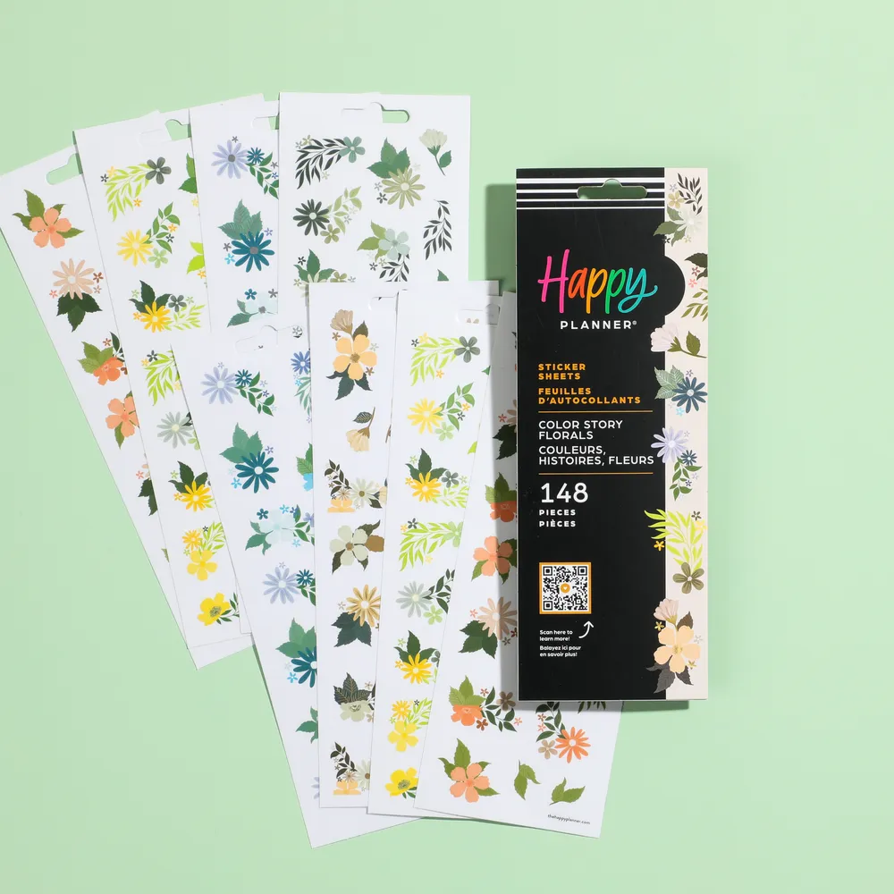 Happy Planner Floral Color Story stickers 8 feuilles floraux