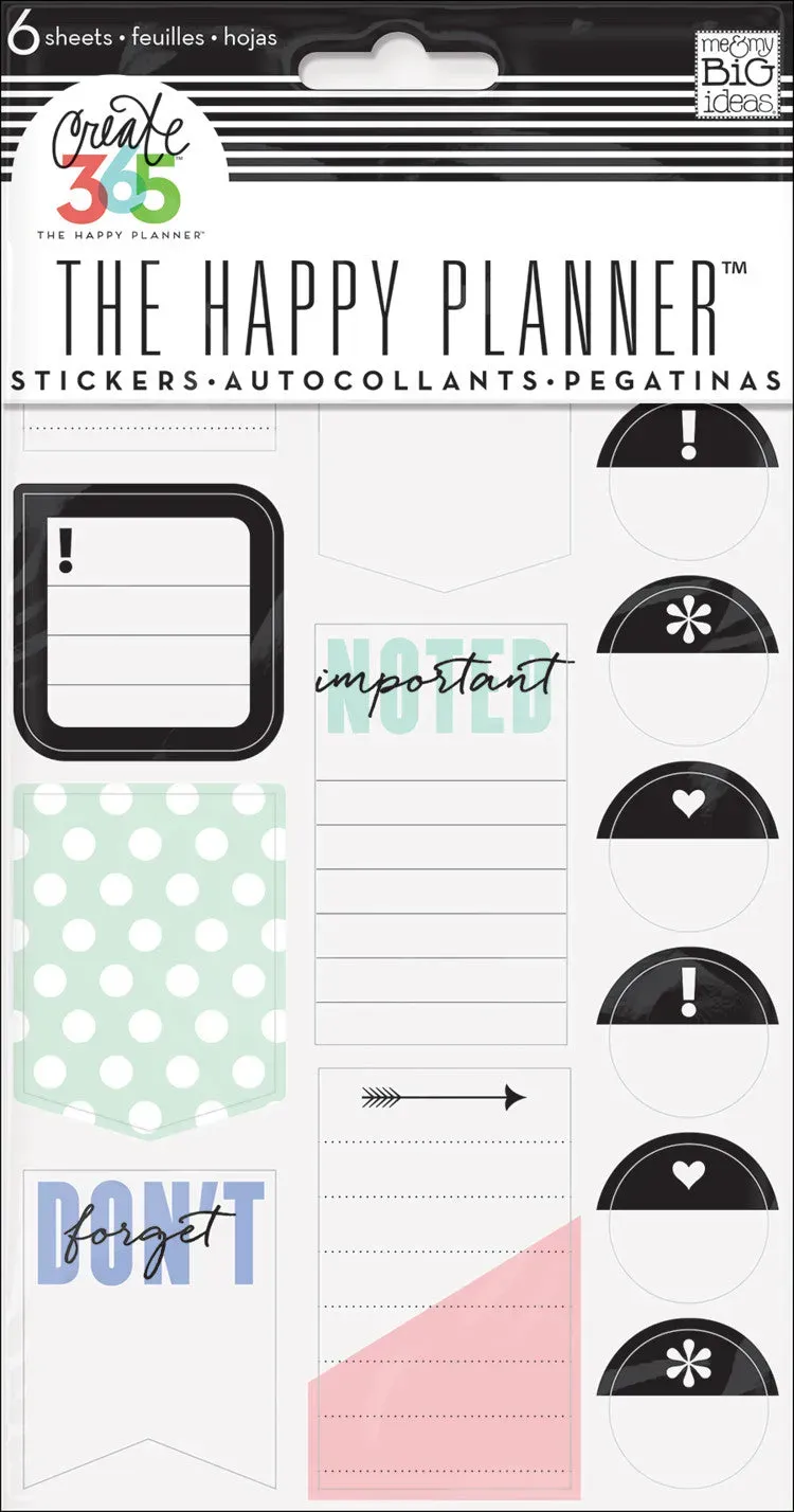 Happy Planner Don't Forget stickers onglets 6 planches