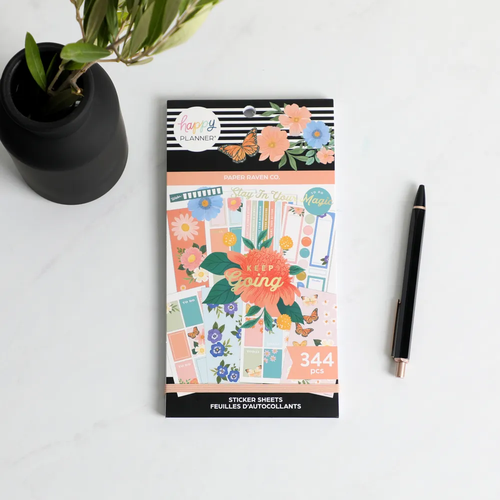 Happy Planner Paper Raven Co stickers Classic 344 floral doré