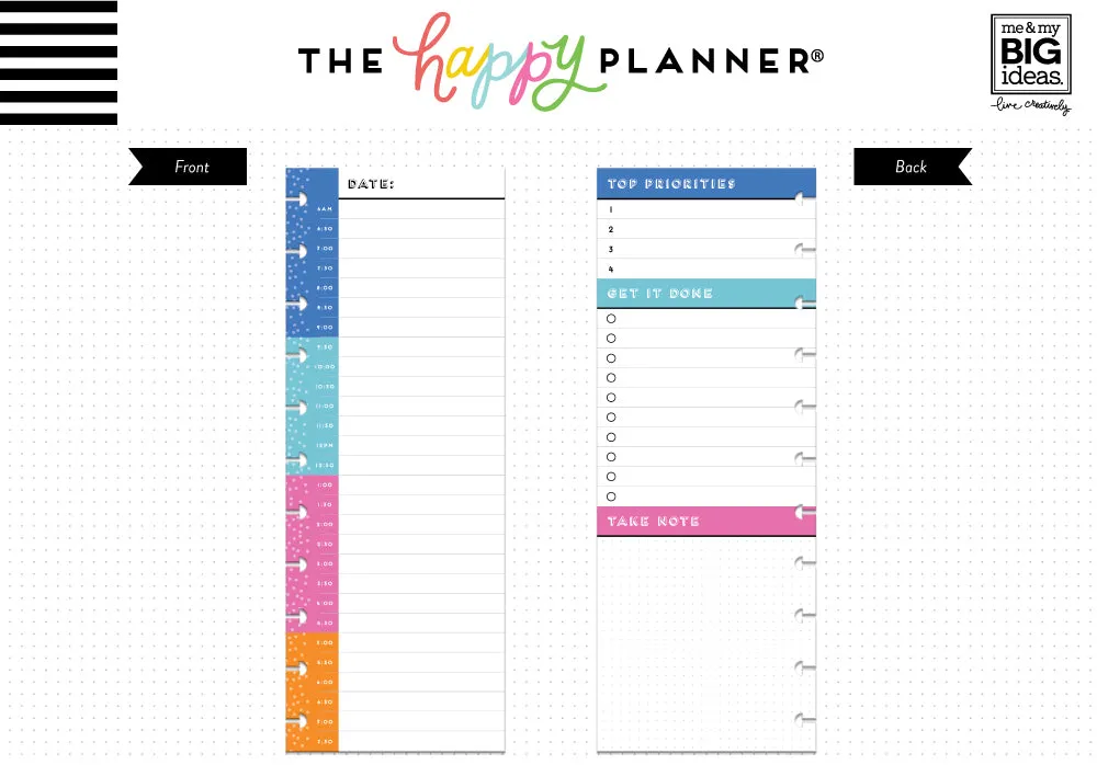 Happy Planner By the Hour recharge Big demi-page 60 feuilles