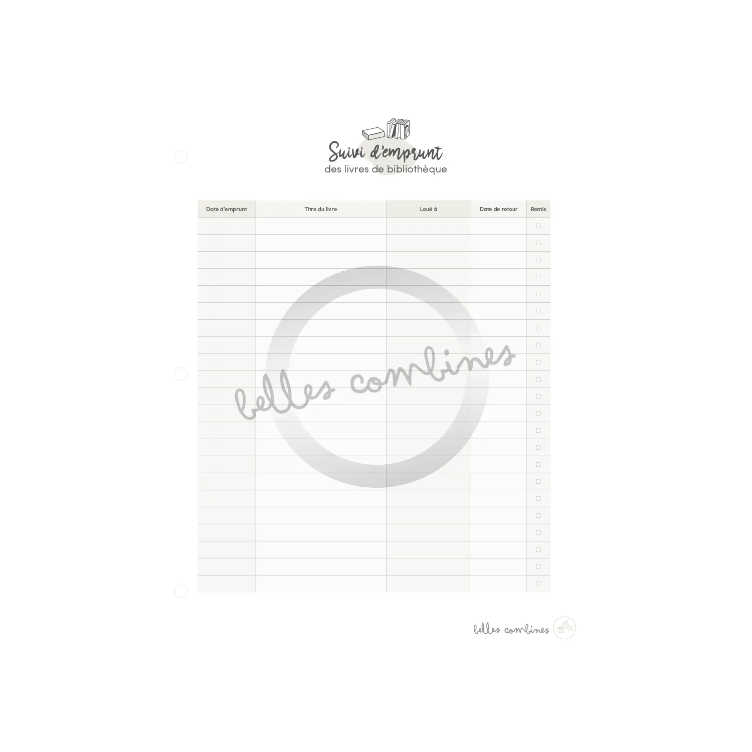 Les Belles Combines Suivi d'emprunt livres bibliothèque fiche française