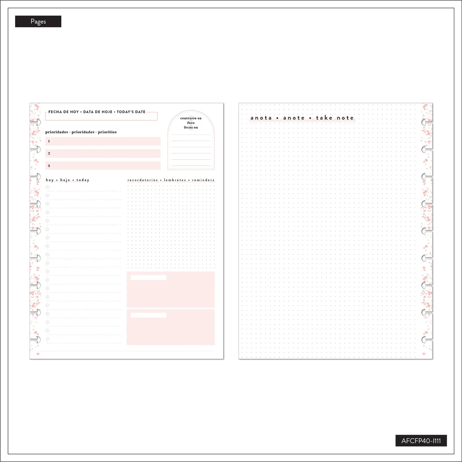 Happy Planner Multi Language Dashboard Classic recharge 40 feuilles