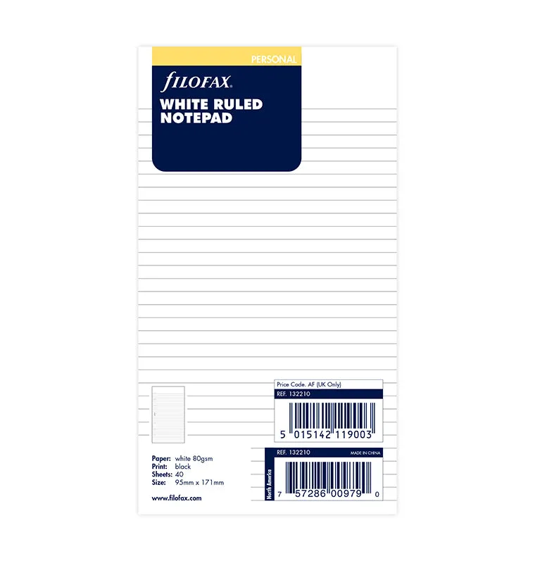 Filofax Classic bloc-notes ligné blanc Personal 50 feuilles