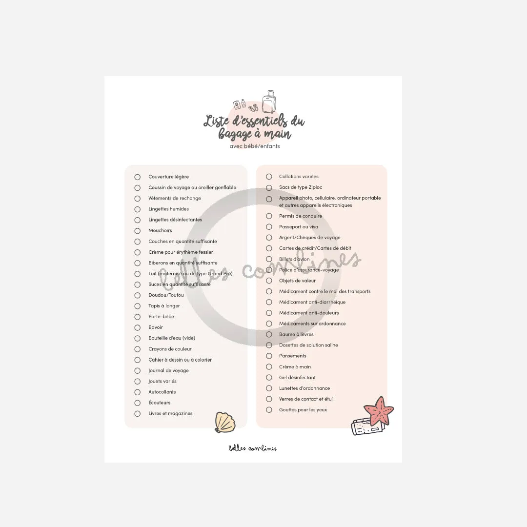 Les Belles Combines Liste bagage à main bébé enfant à imprimer
