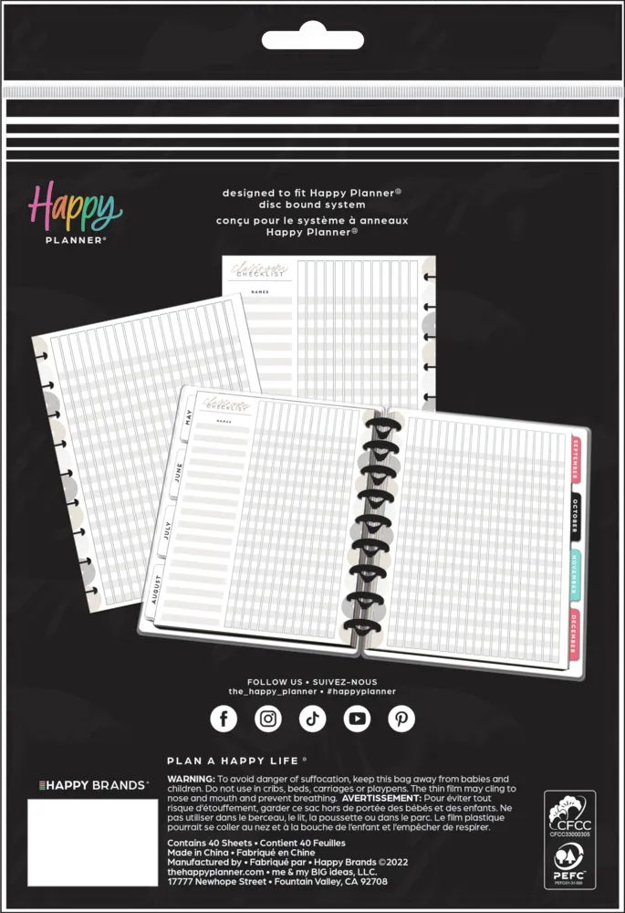 Happy Planner Realign recharge prof checklist Classic 40 feuilles