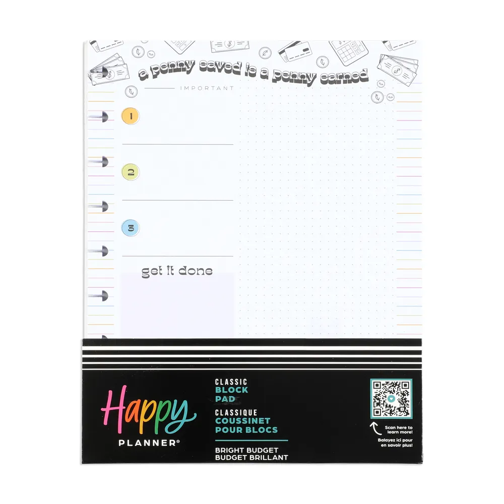 Happy Planner Bright Budget bloc notes Classic 100 feuilles budget