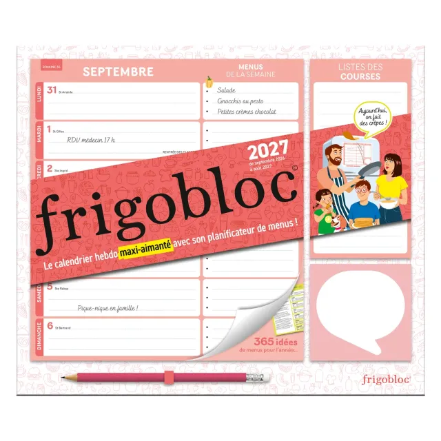 Frigobloc Hebdomadaire 2027 calendrier familial menus 16 mois
