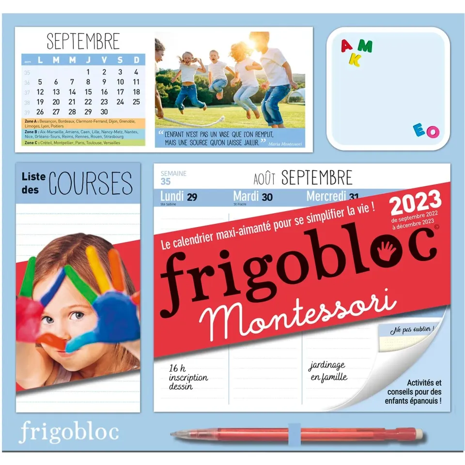 Frigobloc Hebdomadaire 2023 Montessori calendrier familial