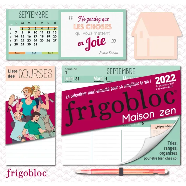 Frigobloc Maison Zen 2022 calendrier familial hebdomadaire 16 mois