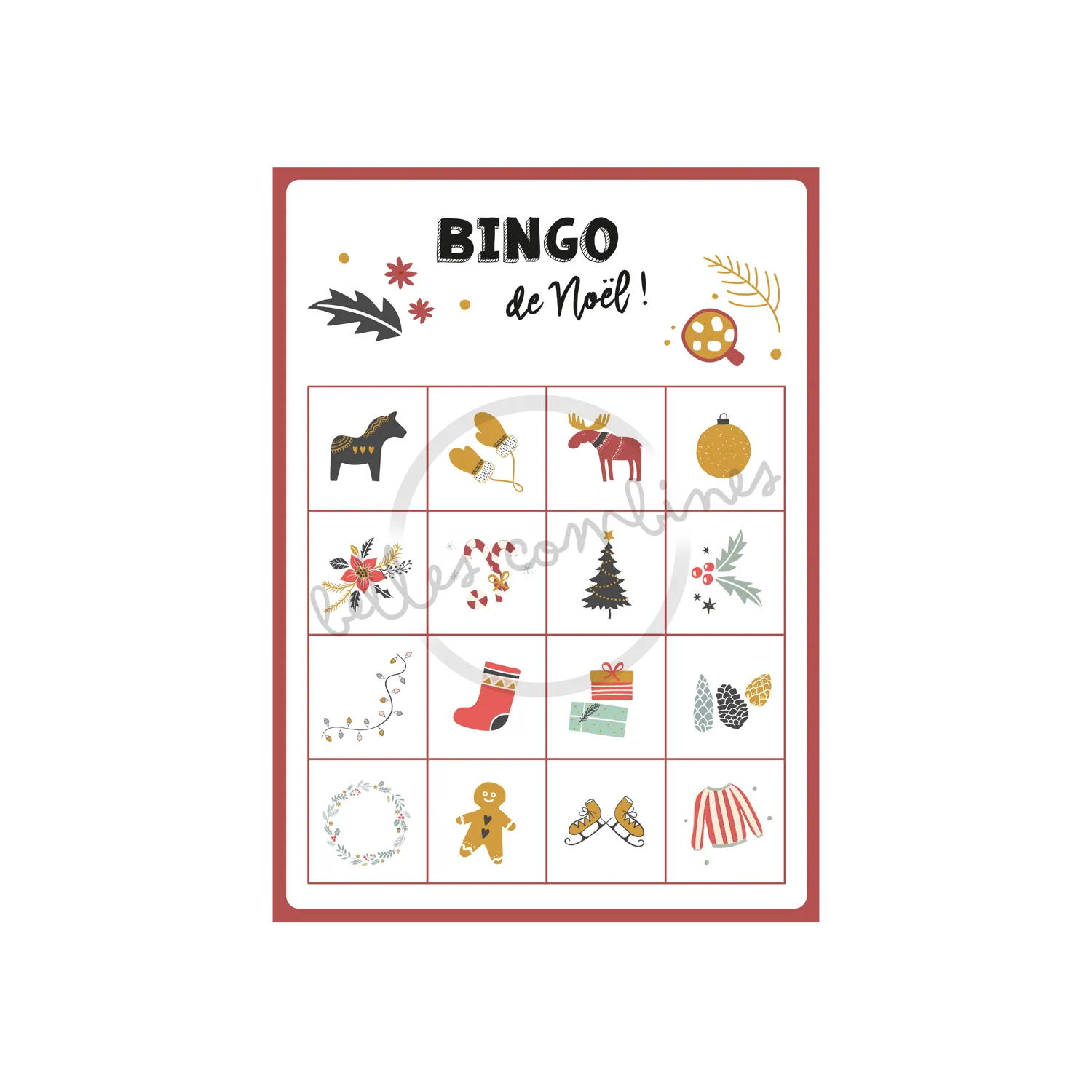 Les Belles Combines Bingo de Noël jeu à imprimer bilingue