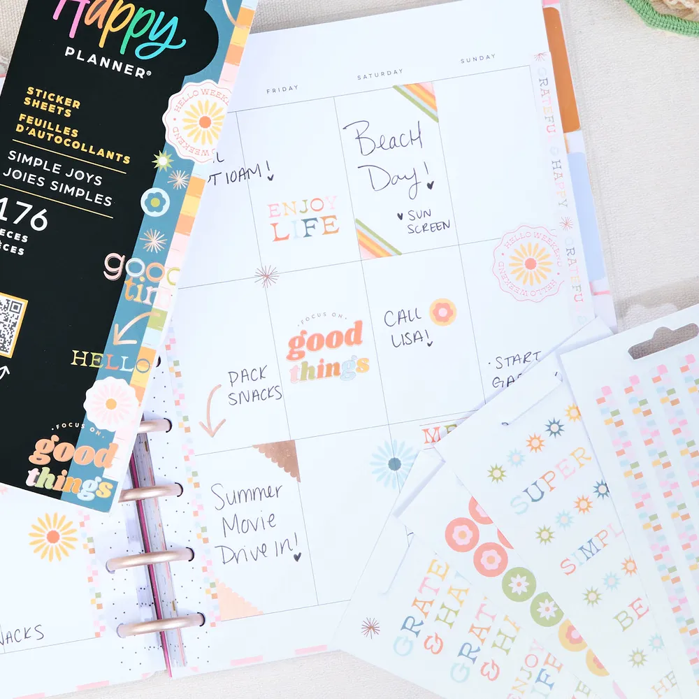 Happy Planner Simple Joys stickers déco 8 planches 176 pièces