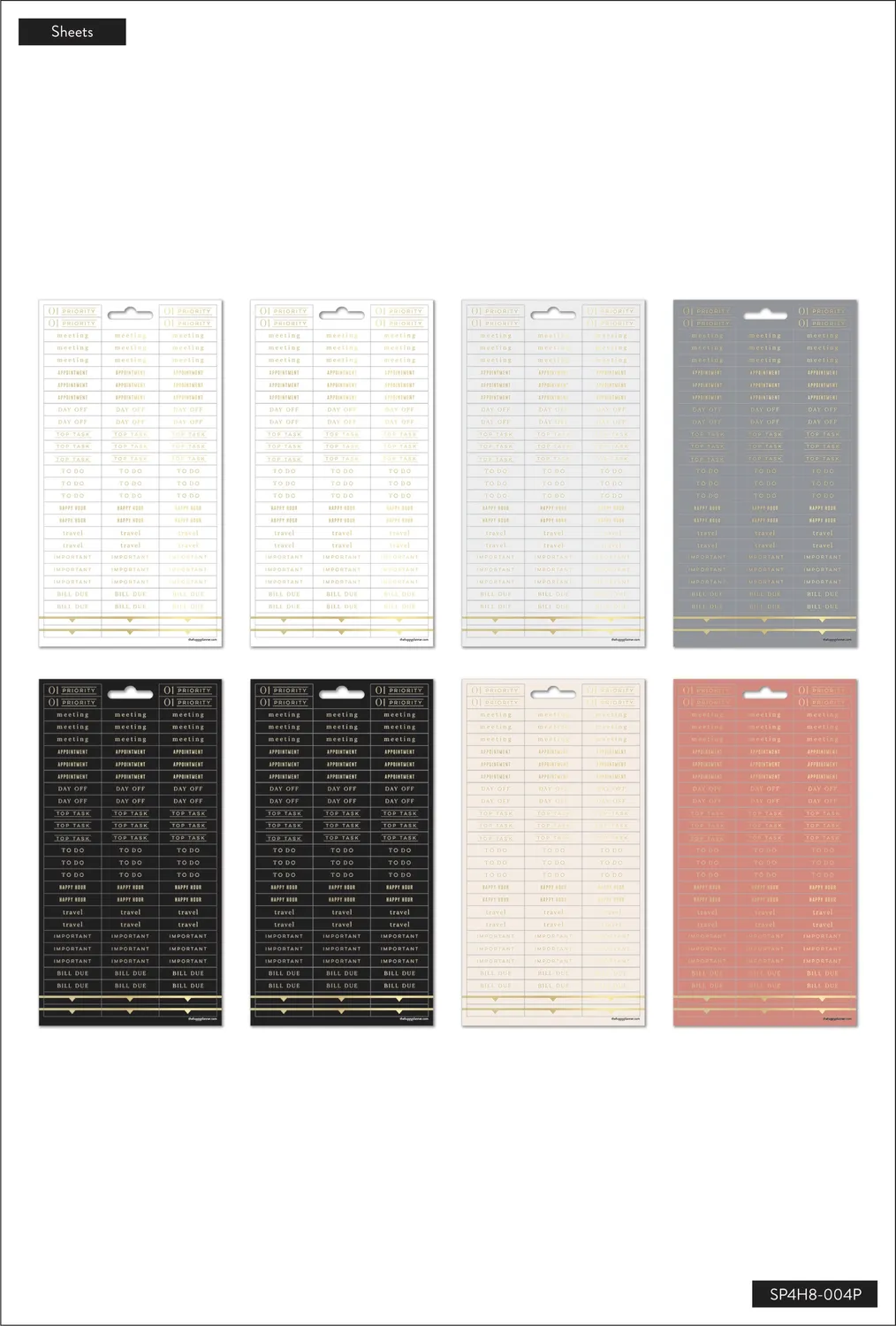 Happy Planner Work + Life stickers travail 8 planches doré