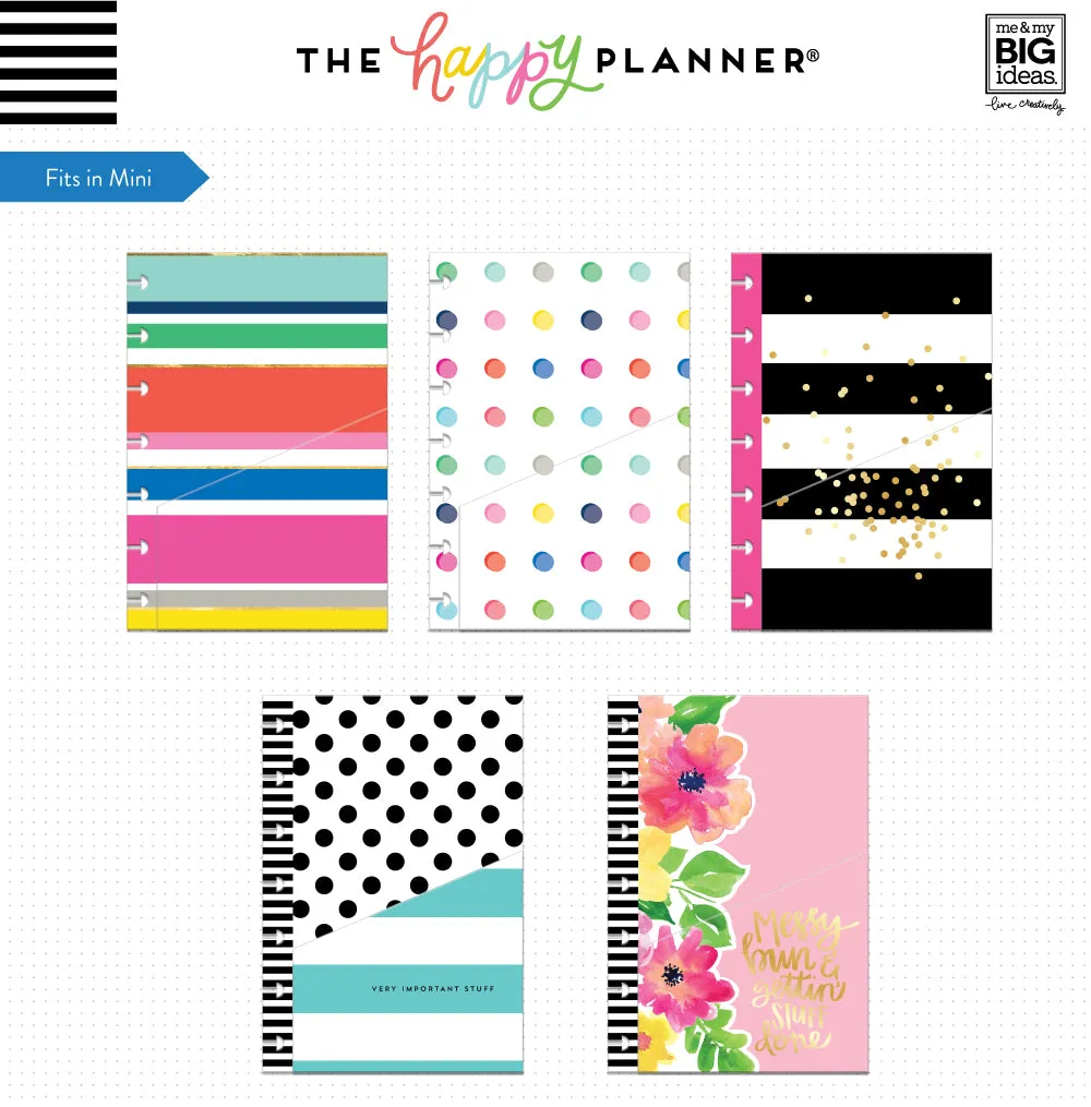 Happy Planner Mini pochettes à rabat lot de 5 à anneaux