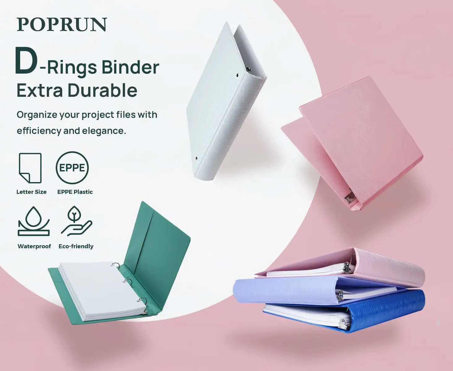 Poprun EP001MD10 classeur anneaux D 1 pouce recyclable