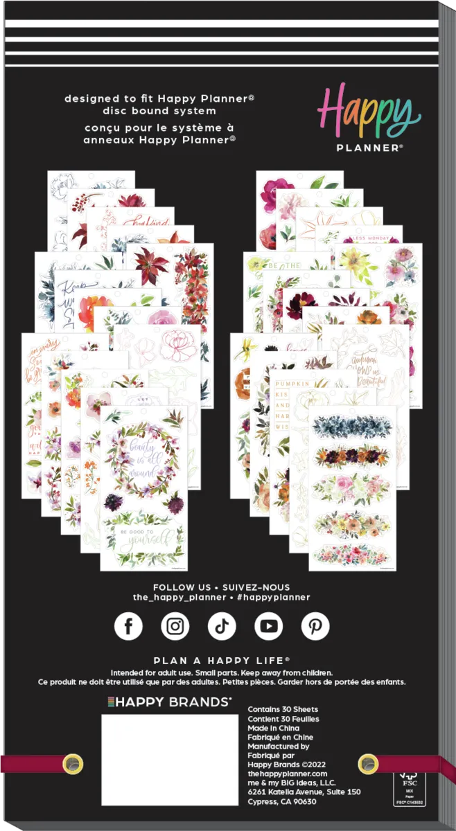Happy Planner Seasonal Florals stickers fleurs 229 pièces