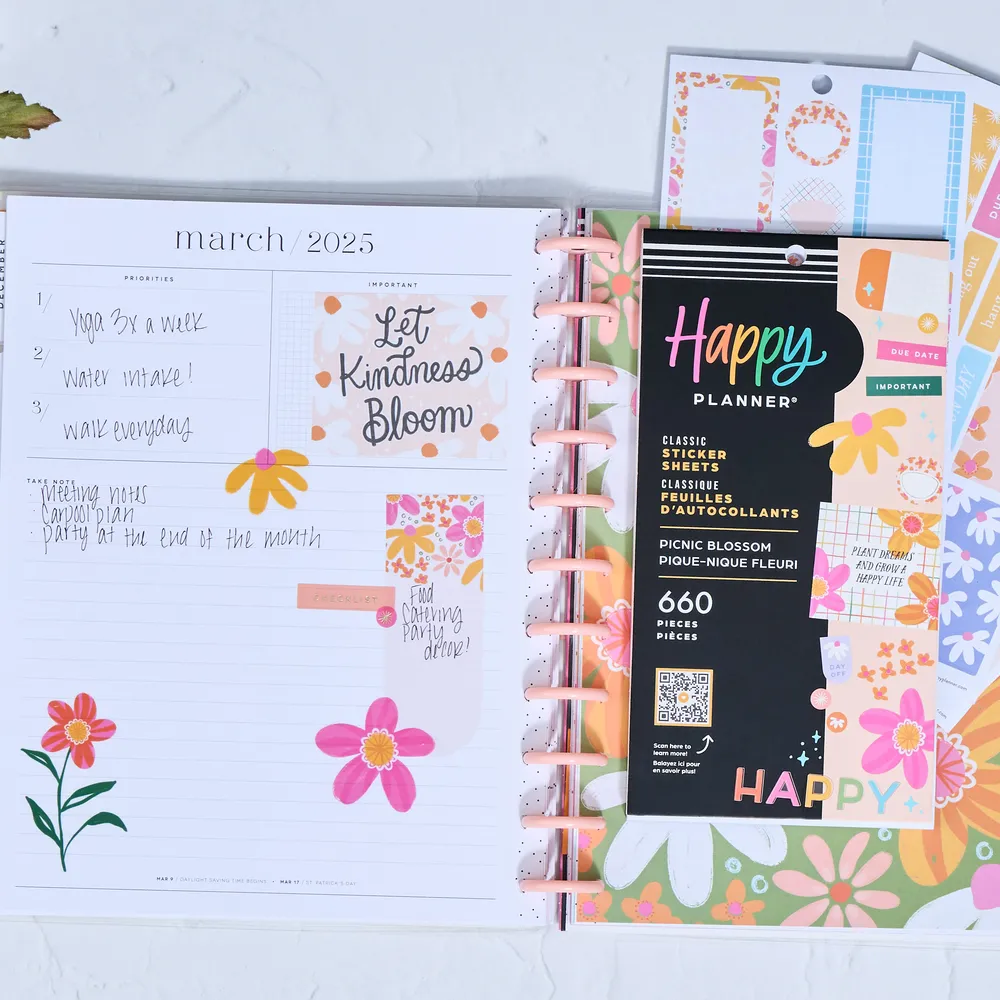 Happy Planner Picnic Blossom stickers 30 feuilles floral