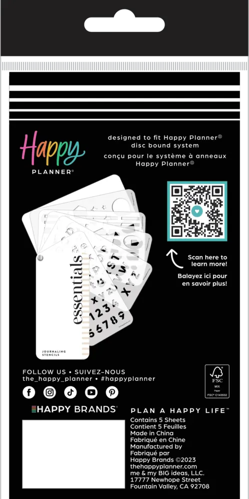 Me & My Big Ideas Essentials carnet pochoirs 5 feuilles lettres