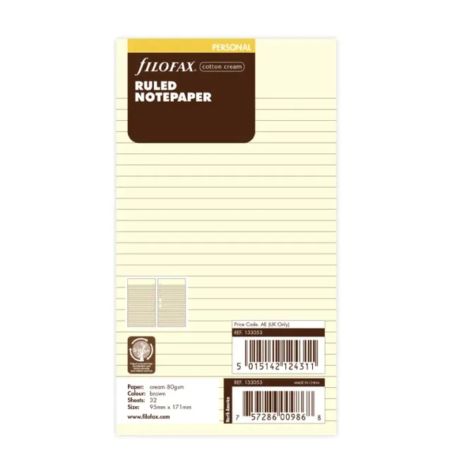 Filofax Personal recharge 32 feuilles lignées crème