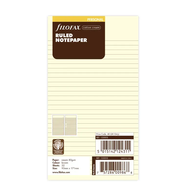 Filofax Personal recharge 32 feuilles lignées crème