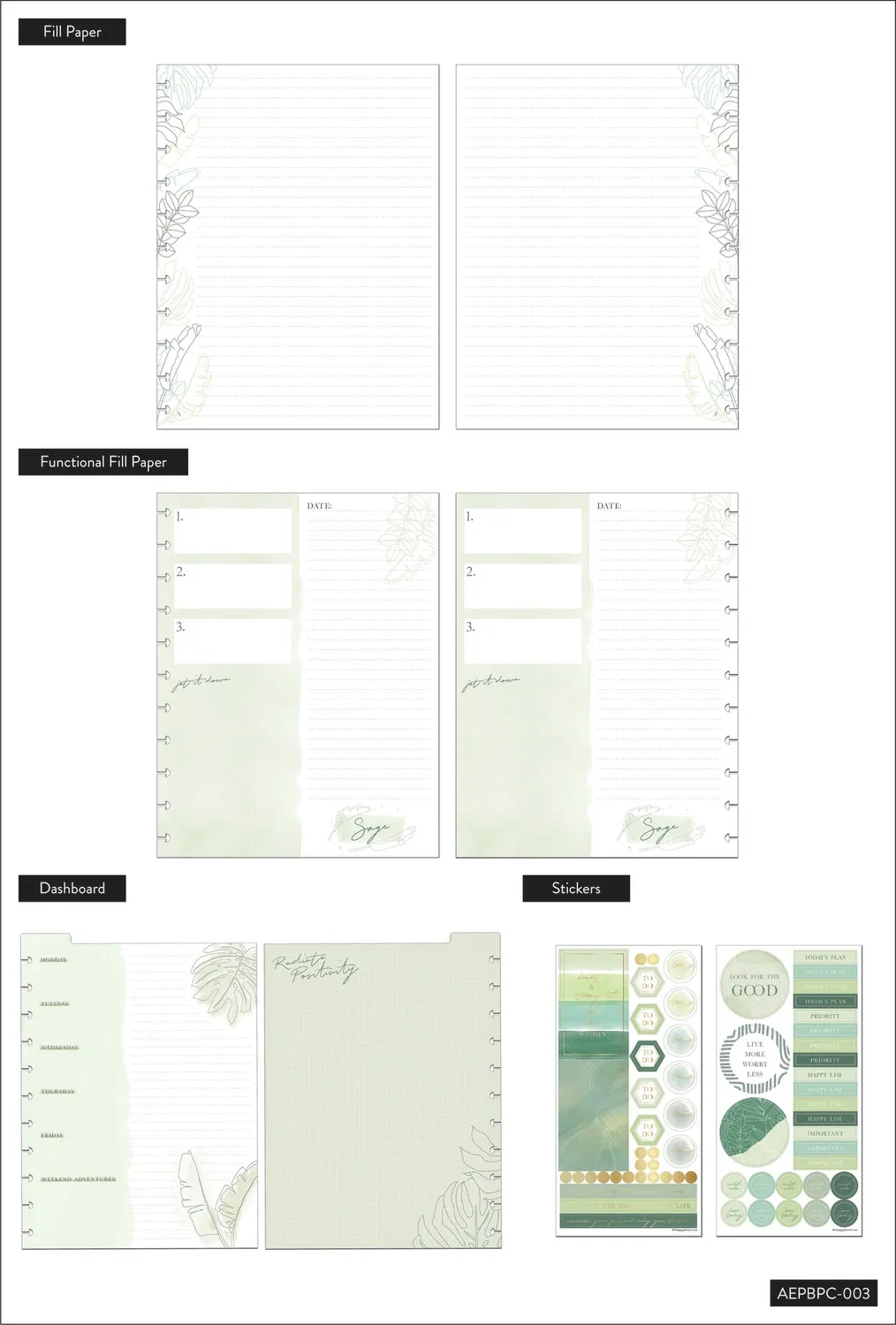 Happy Planner Sage Big Planner Companion kit vert sauge