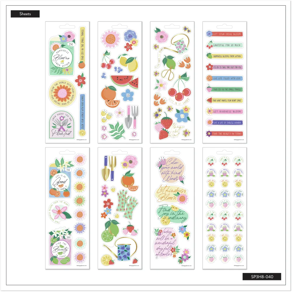 Happy Planner Heart & Home stickers 8 feuilles jardin