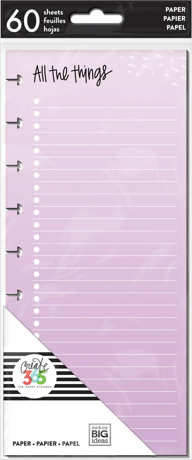 Happy Planner Classic recharge papier demi-format 60 feuilles couleurs