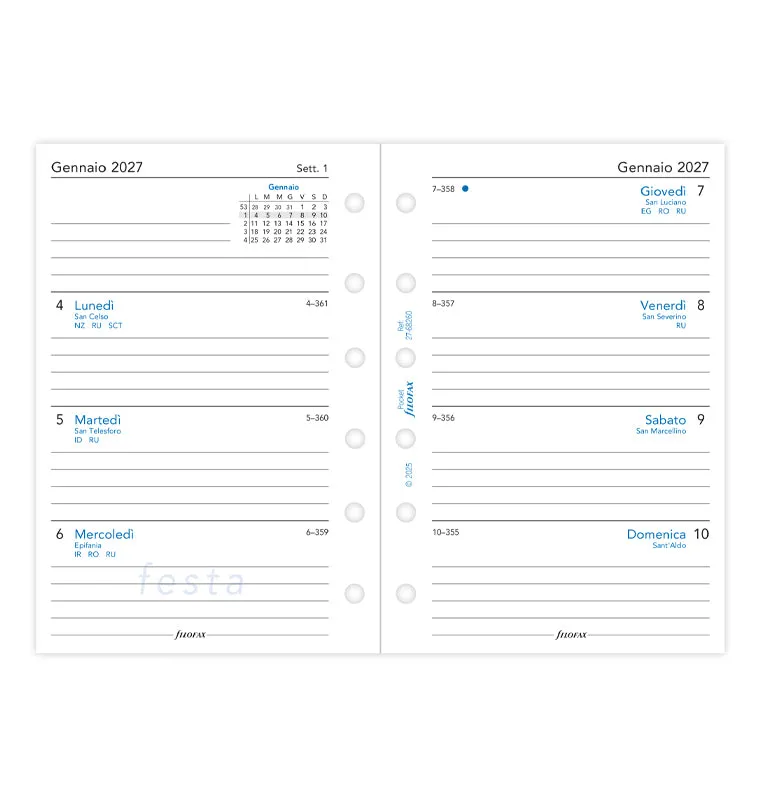 Filofax 68260 recharge agenda 2027 Pocket semaine sur 2 pages italien