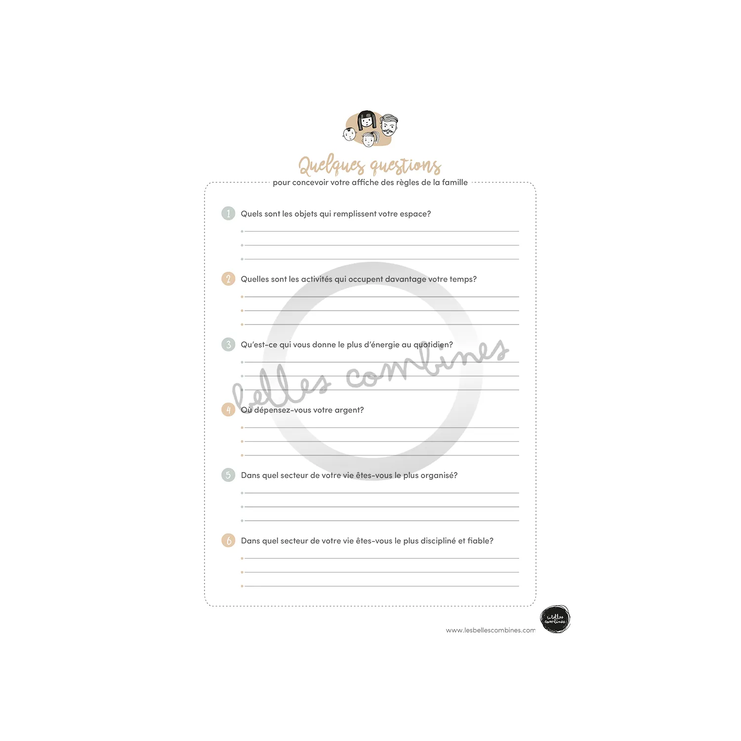 Les Belles Combines Questionnaire sur nos valeurs fiche famille française