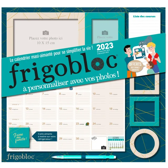 Frigobloc Mensuel Photos à personnaliser calendrier familial sept 2022-déc 2023