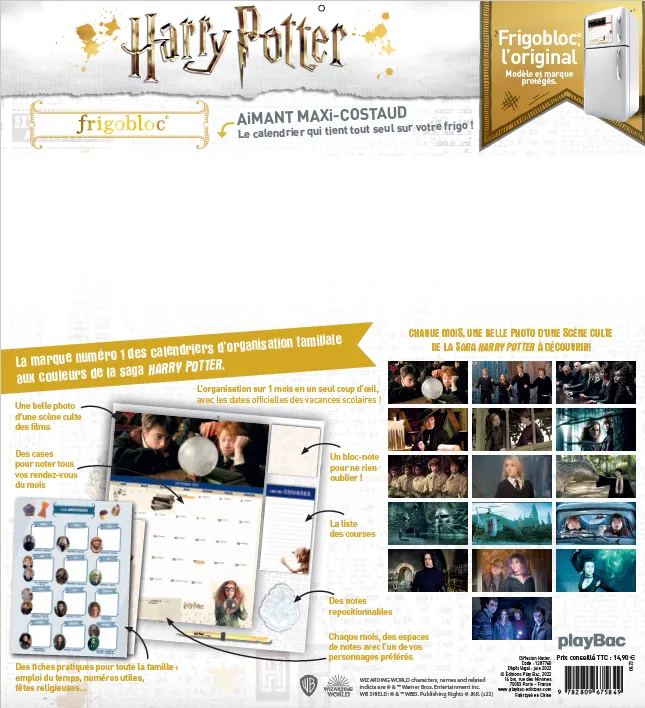 Frigobloc Mensuel 2023 Harry Potter calendrier aimanté famille