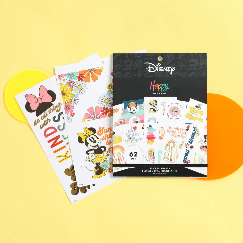 Happy Planner Disney Minnie Teacher stickers grand 15 feuilles 62 pièces