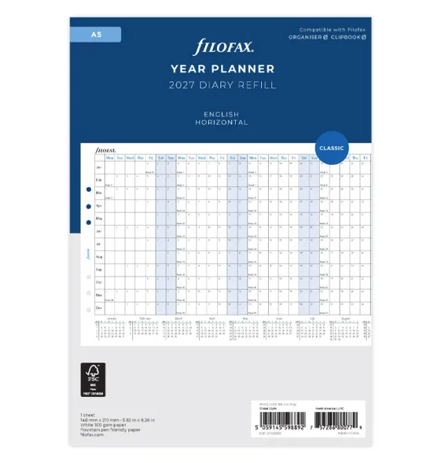 Filofax Classic planner annuel 2027 A5 horizontal anglais