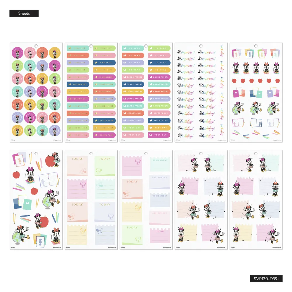 Happy Planner Disney Minnie Mouse All Smiles stickers enseignant 612 pcs