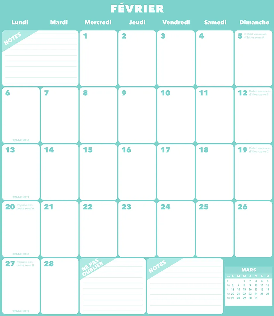 Frigobloc Mensuel 2023 Déco vert calendrier familial aimanté