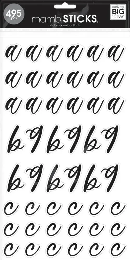 Happy Planner Alphabet stickers lettres noires script 8 planches