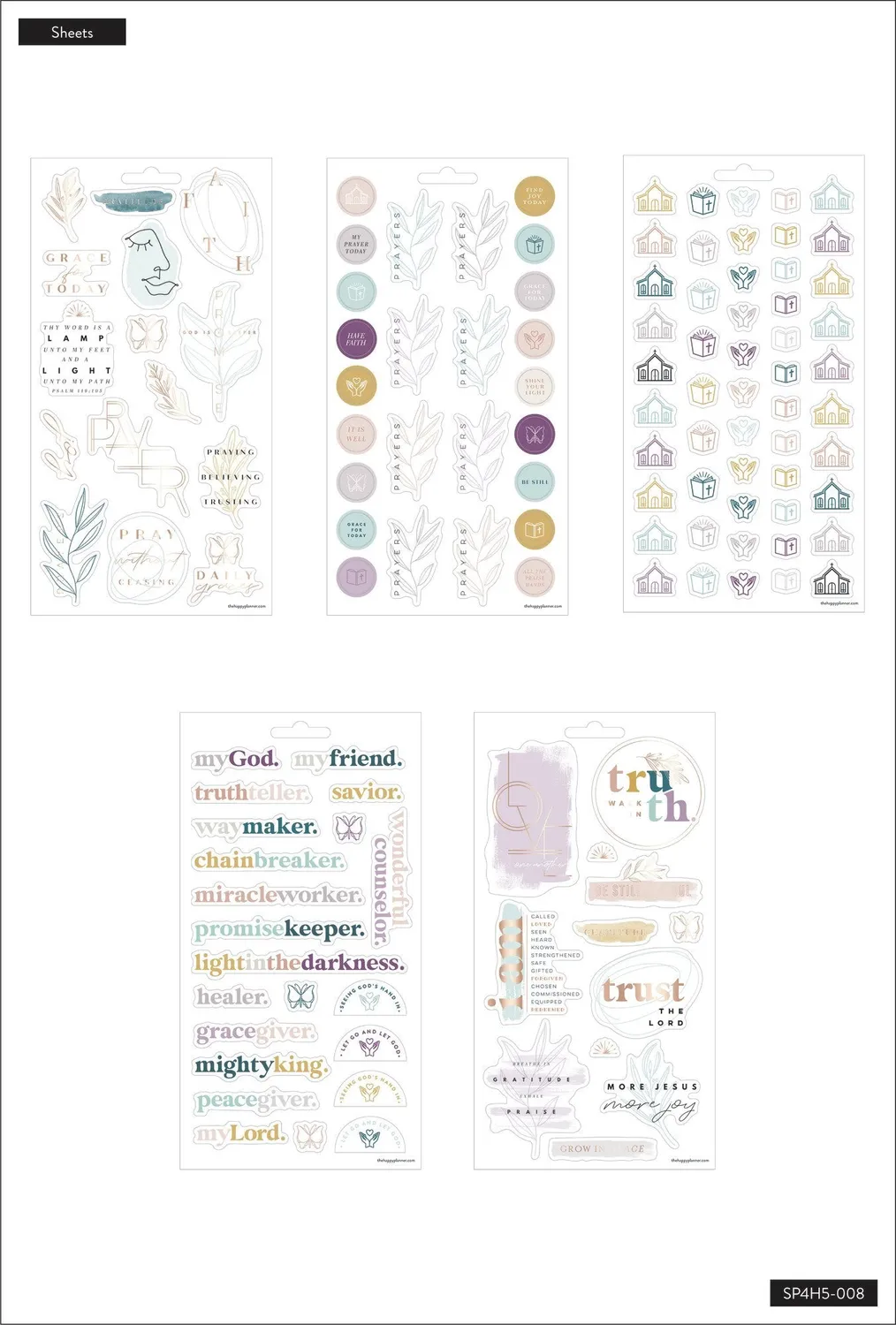 Happy Planner Simple Faith stickers transparents 127 doré